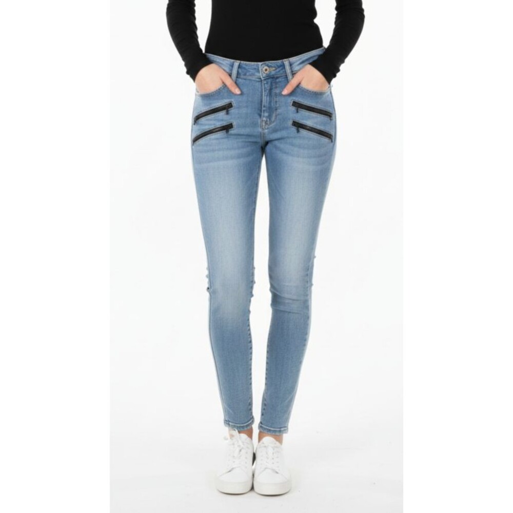 Rock and Republic Jeans Womens Kashmiere Light Wash Moto Zipper Pockets Size 8